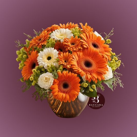 Autumn Embrace: Deep Orange & Off-White Flower Arrangement