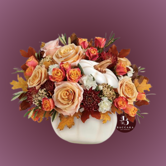 Chic Autumn Bliss: White Pumpkin Floral Arrangement